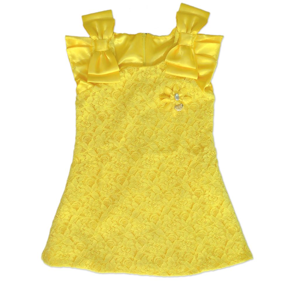 vestido festa amarelo renda infantil
