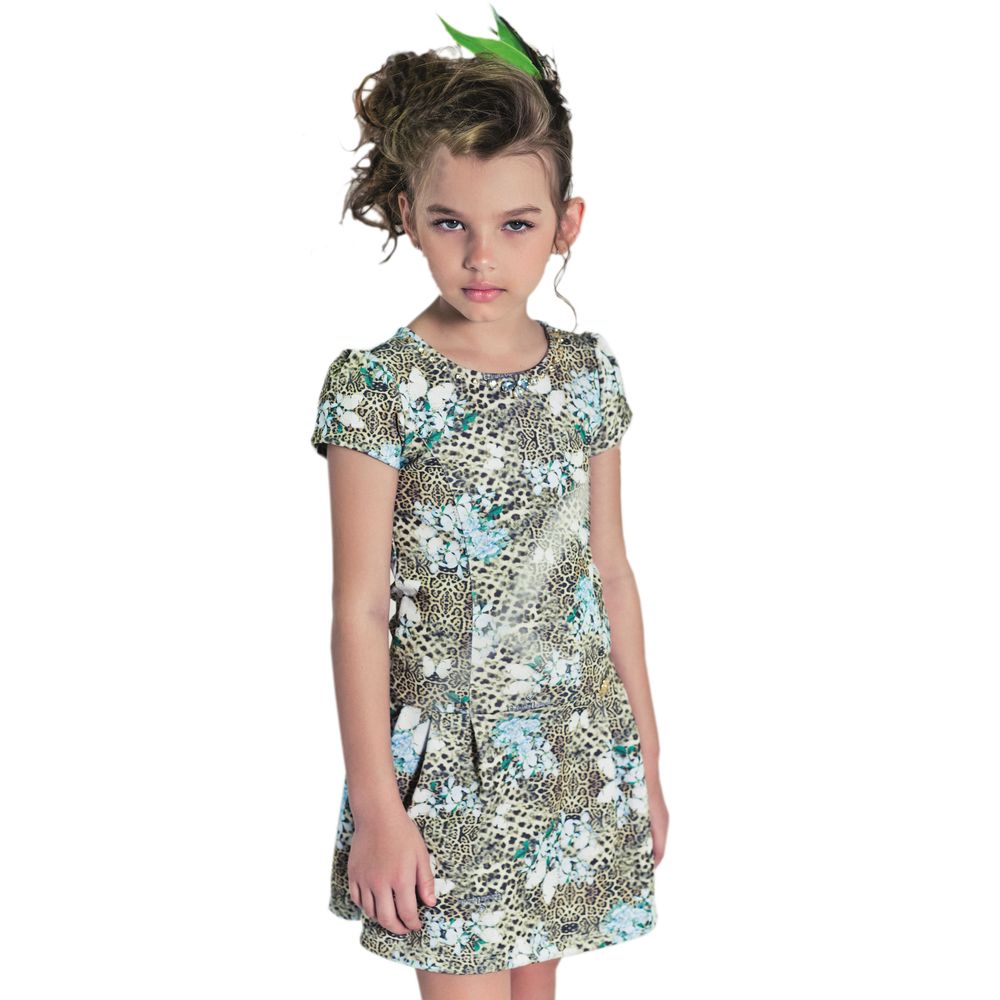 vestido infantil estampa de onça