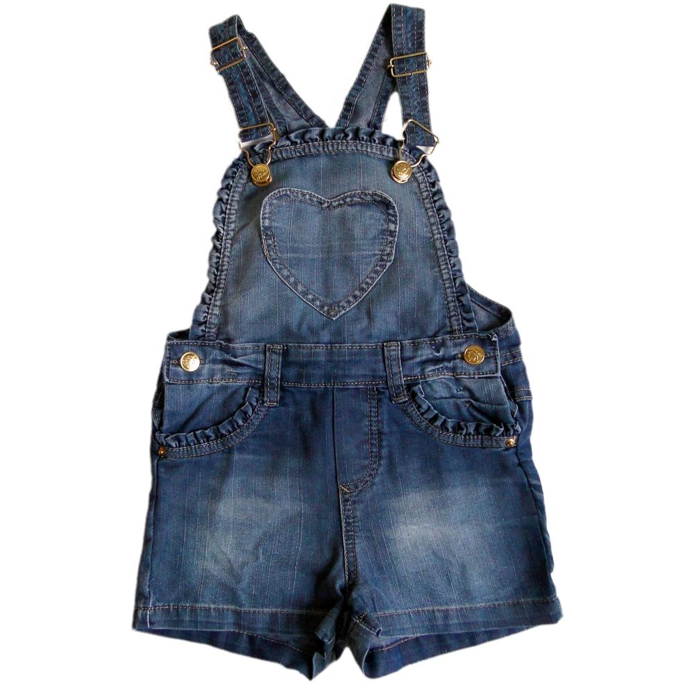 Jardineira Infantil Em Jeans Coração E Camiseta Borboletas Moda