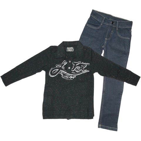 Conj. Infantil Camiseta Polo Malha Botonê e Calça Jeans Azul Escuro Johnny  Fox - Roupa Infantil para Meninos EcaMeleca - EcaMeleca