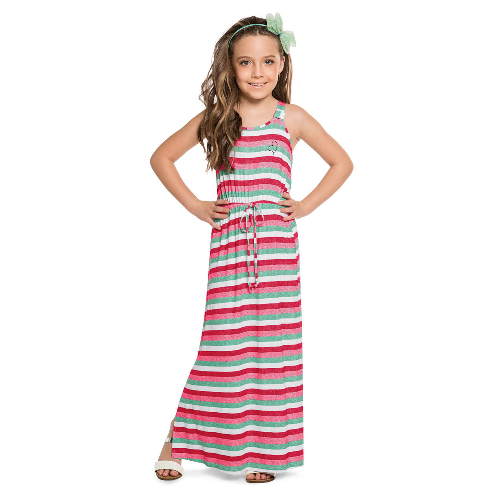 vestido longo infantil em viscose estampado