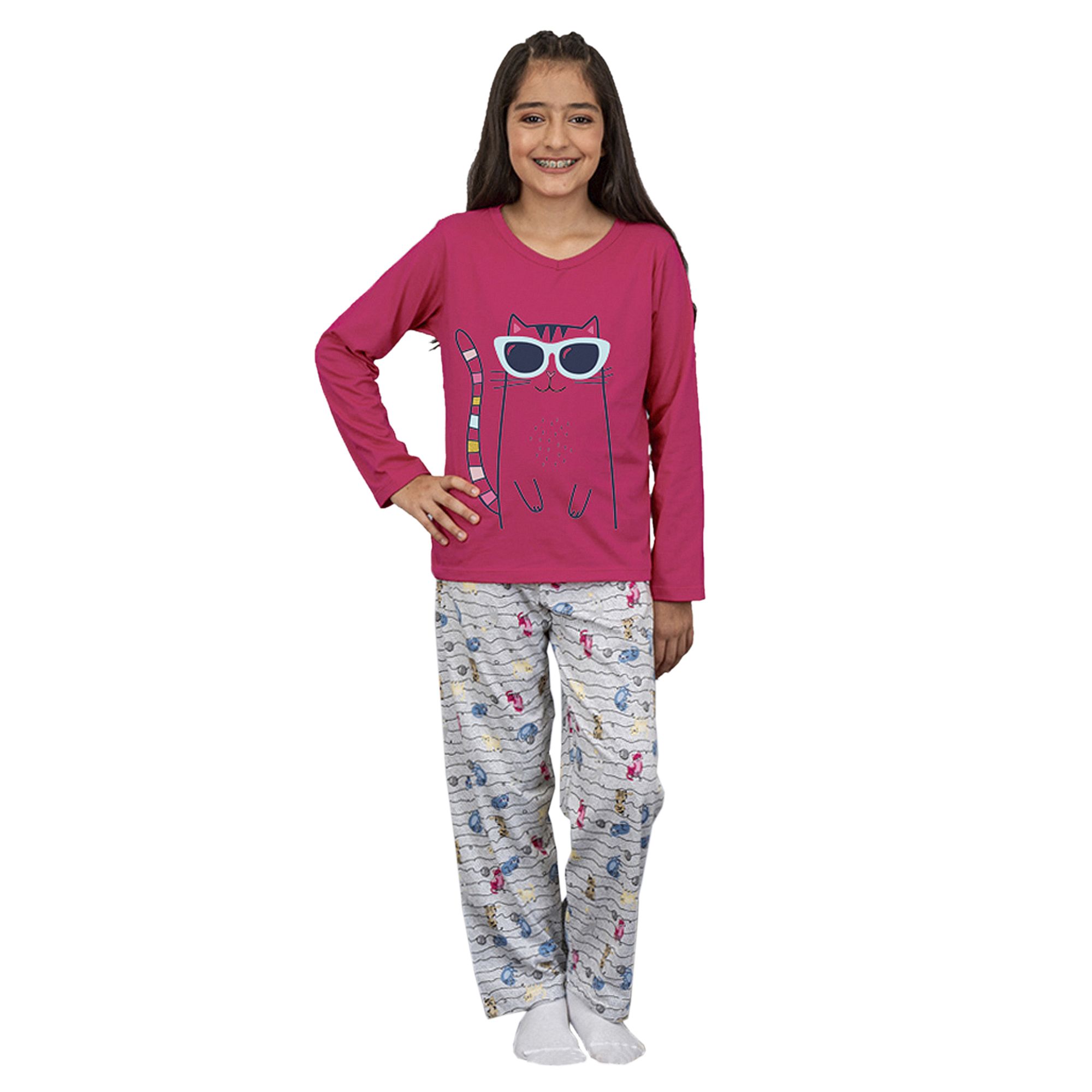 pijama-infantil-manga-longa-menina-gatinha-pink