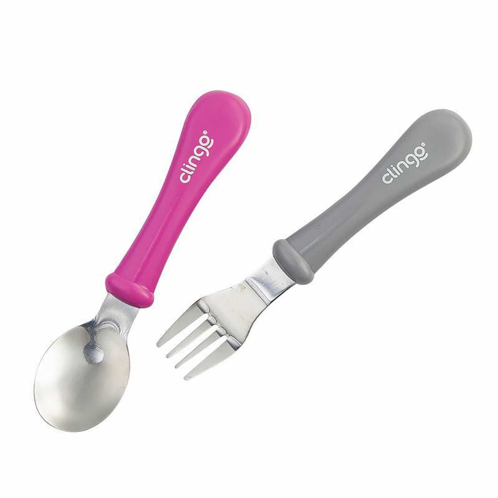 Kit Talher Colher e Garfo Infantil Metal Rosa Clingo - EcaMeleca