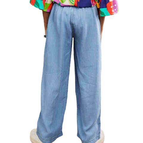 Calça Jeans Leve Pantalona Wide Liocel Elástico na Cintura Colors