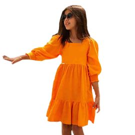 vestido-infantil-viscose-lastex-liso-laranja-frente