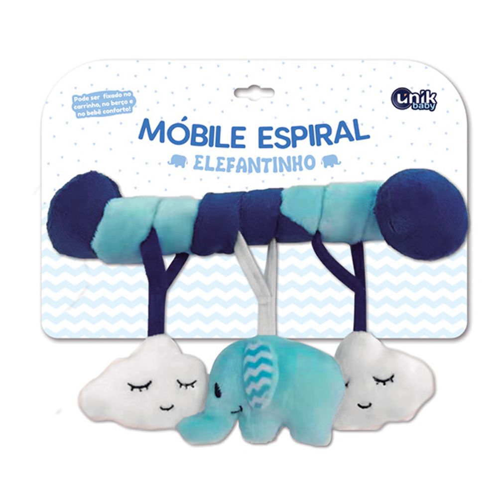 Móbile de Carrinho Espiral Elefantinho Azul Pelúcia Unik - EcaMeleca
