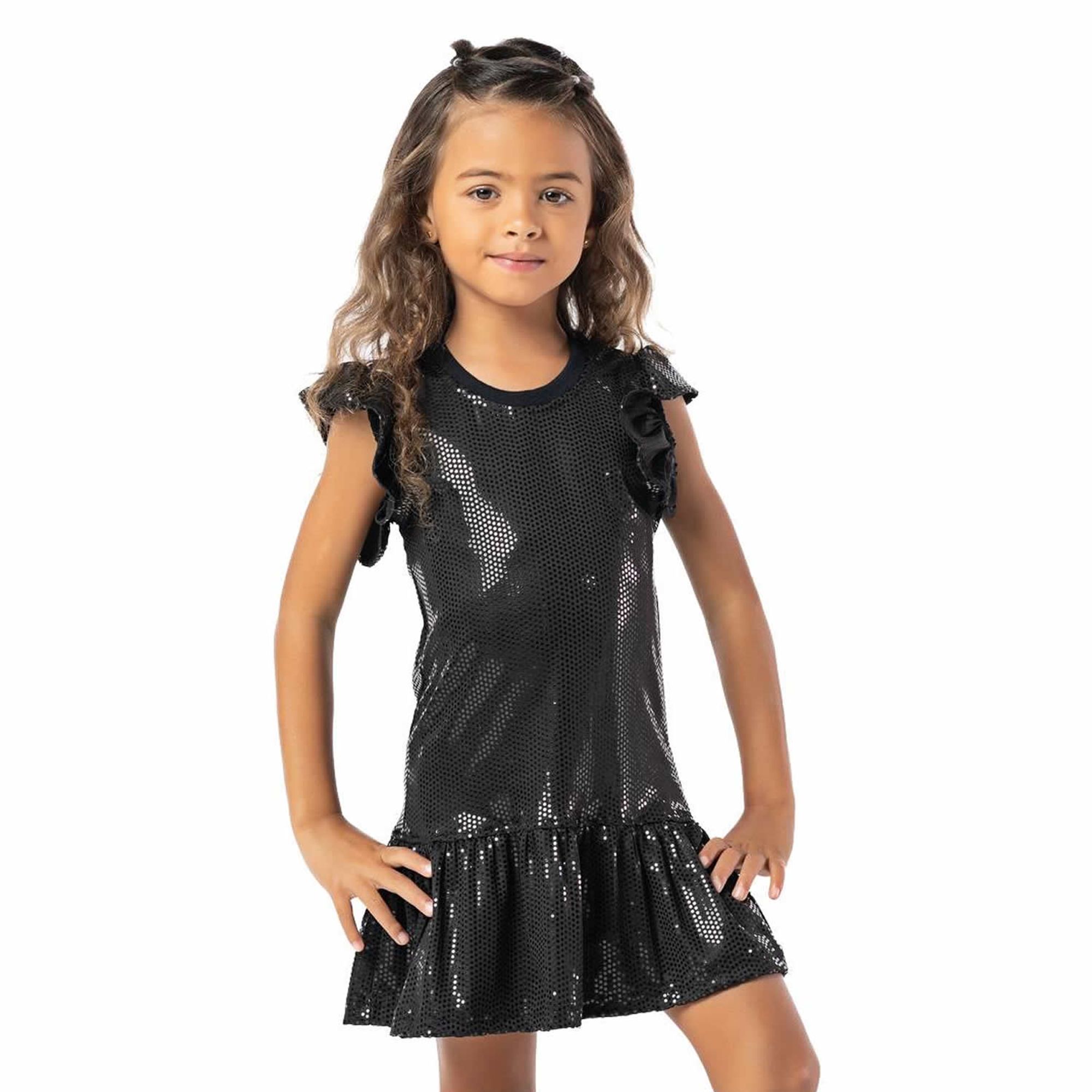 vestido de moletom infantil barbie com paetê e capuz preto - C&A