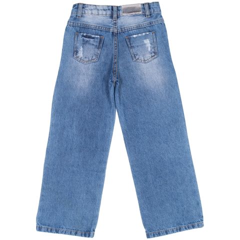 Calça Meninas Jeans Wide Leg Com Rasgos - EcaMeleca