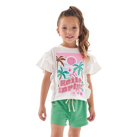 Conjunto Infantil Blusa Estampa de Brilho Spring e Short Verde - EcaMeleca