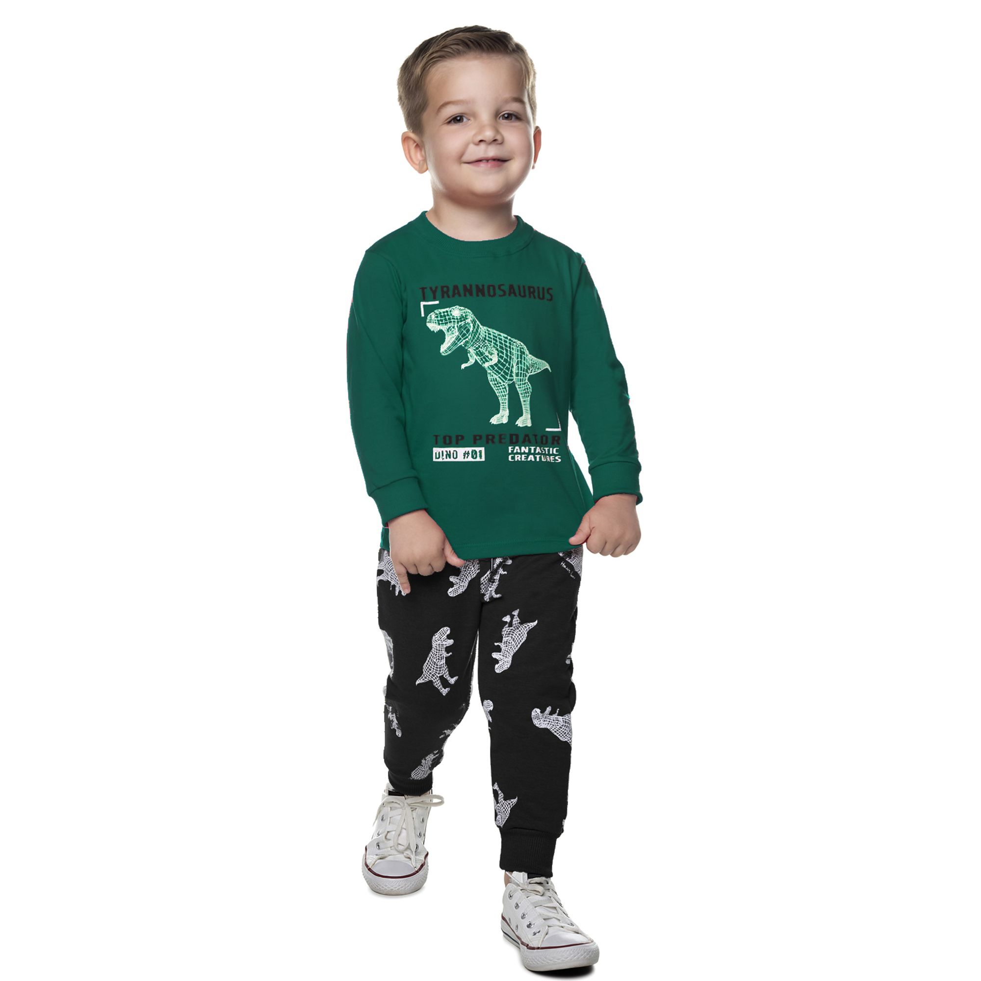 conjunto-infantil-moletom-sem-felpa-verde-e-preto-dino-tyranossauro