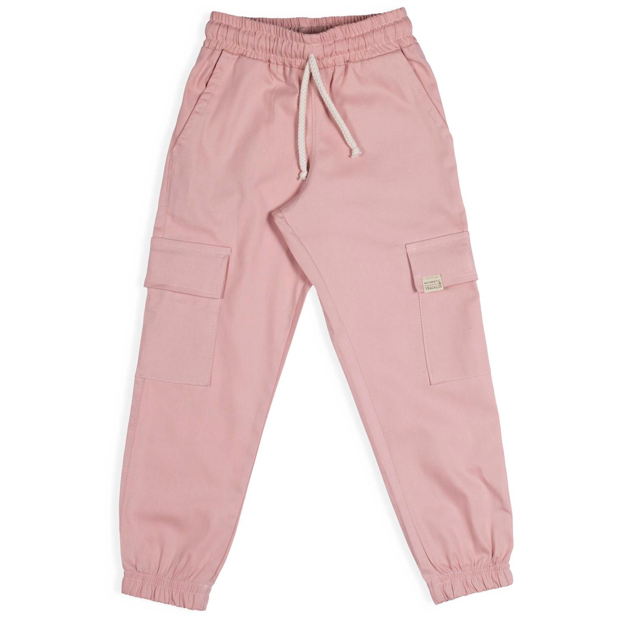 Calça Infantil Meninas Cargo Sarja com Elastano Rosê - EcaMeleca