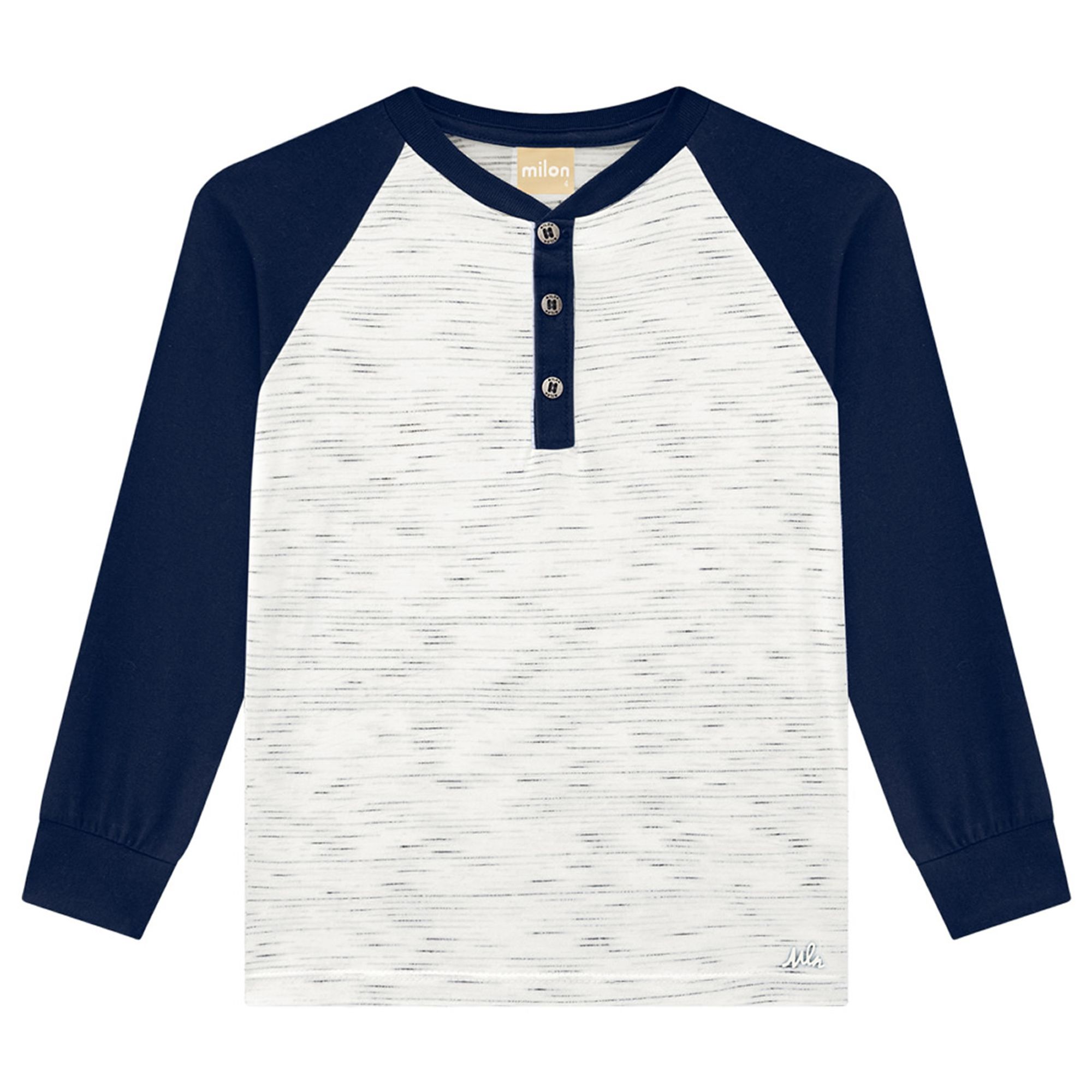 Camiseta Infantil Manga Longa Estilo Henley Azul Marinho e Mescla ...