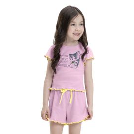 pijama-infantil-curto-rosa-gato-babadinhos-amarelos-1