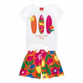 Conjunto-Infantil-Blusa-Branca-Pranchas-Surf-e-Short-Laranja-Flores-2