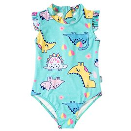 Maio-Body-Infantil-Sem-Mangas-com-Ziper-Verde-agua-Dinossauros