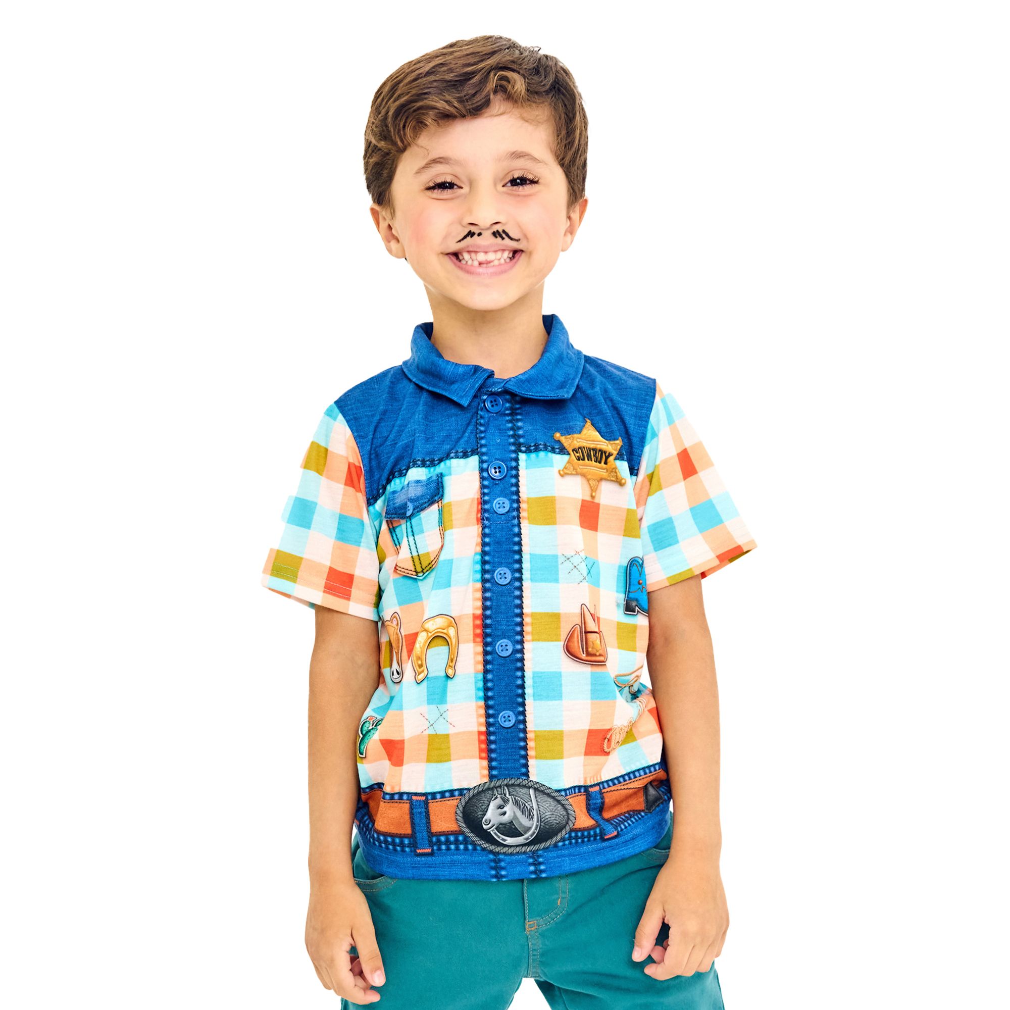 Camisa-Infantil-Junina-Manga-Curta-Segura-Peao-Azul
