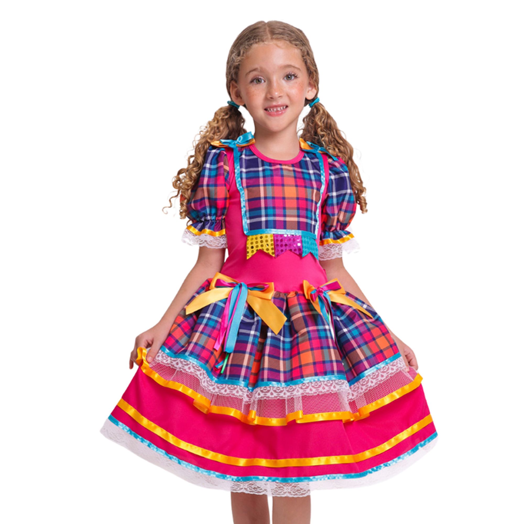 Vestido-Infantil-Junino-Bandeirinhas-Brilho-Xadrez-Pink-e-Azul-1