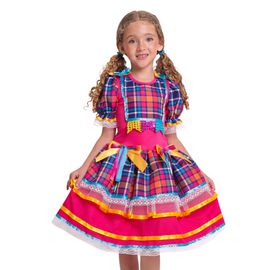 Vestido-Infantil-Junino-Bandeirinhas-Brilho-Xadrez-Pink-e-Azul-1