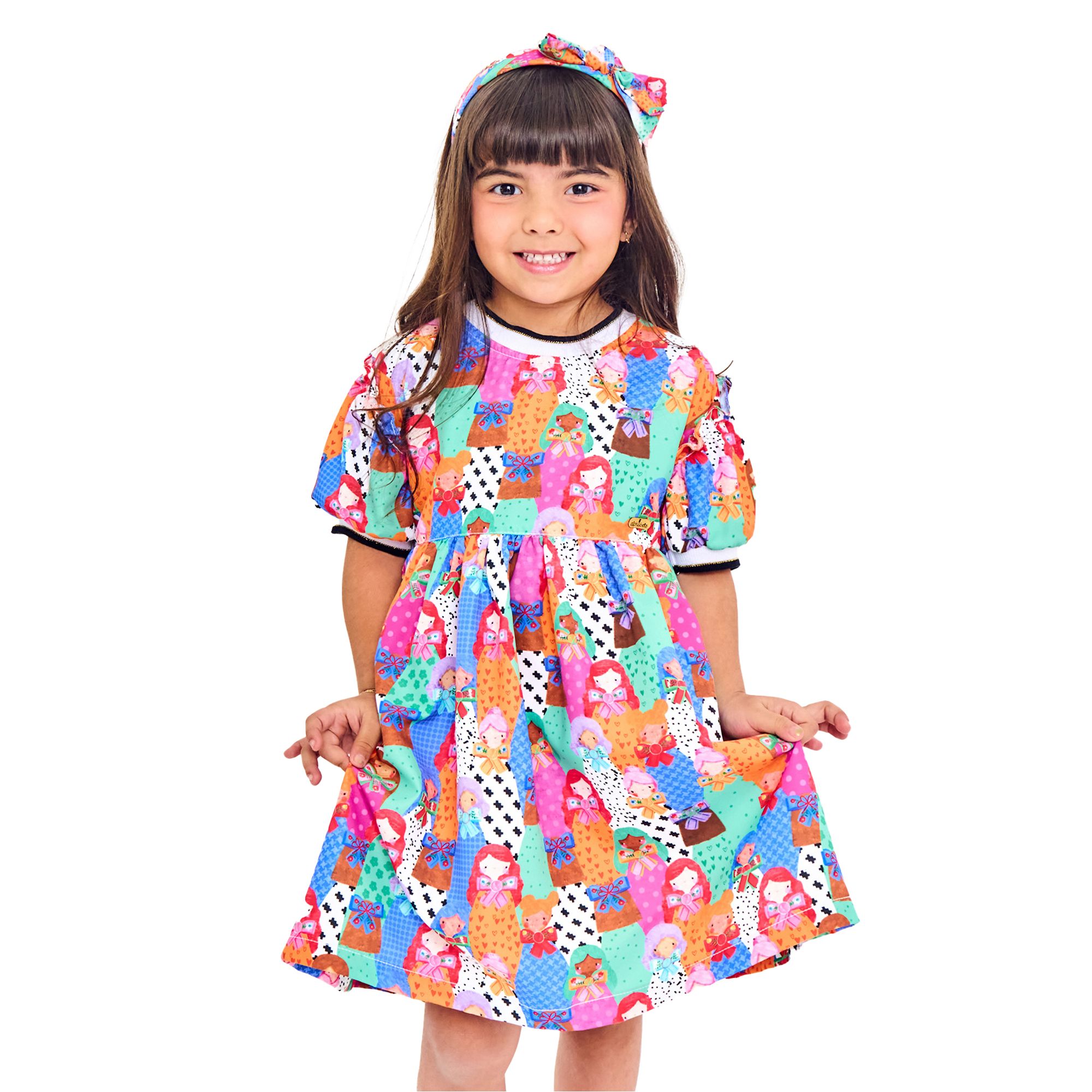 Vestido-Infantil-Amigas-Fashionistas-Preto-e-Branco-Alphabeto