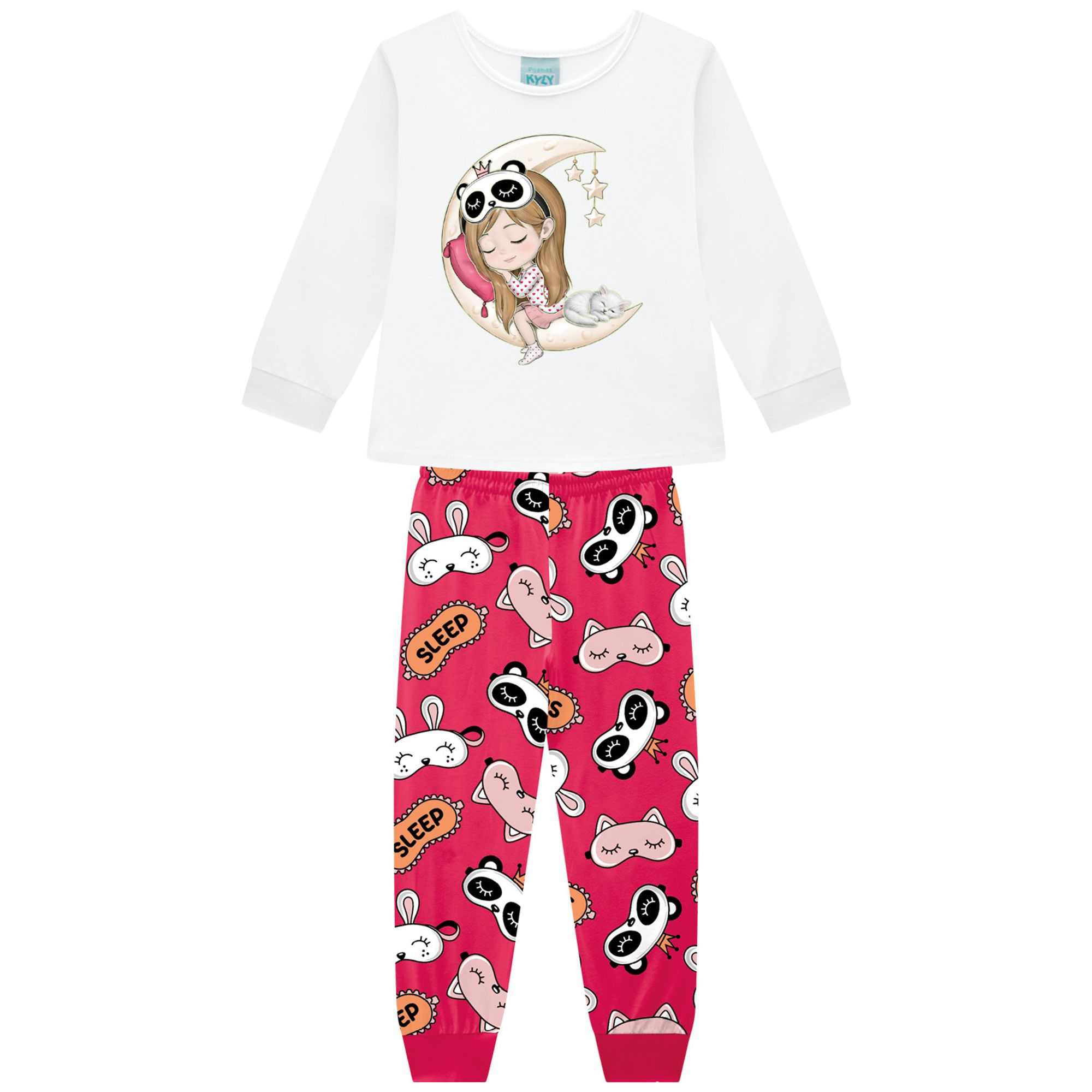 Pijama-Meninas-Longo-Malha-Menina-Dormindo-Branco-e-Rosa-Brilha-Escuro-1