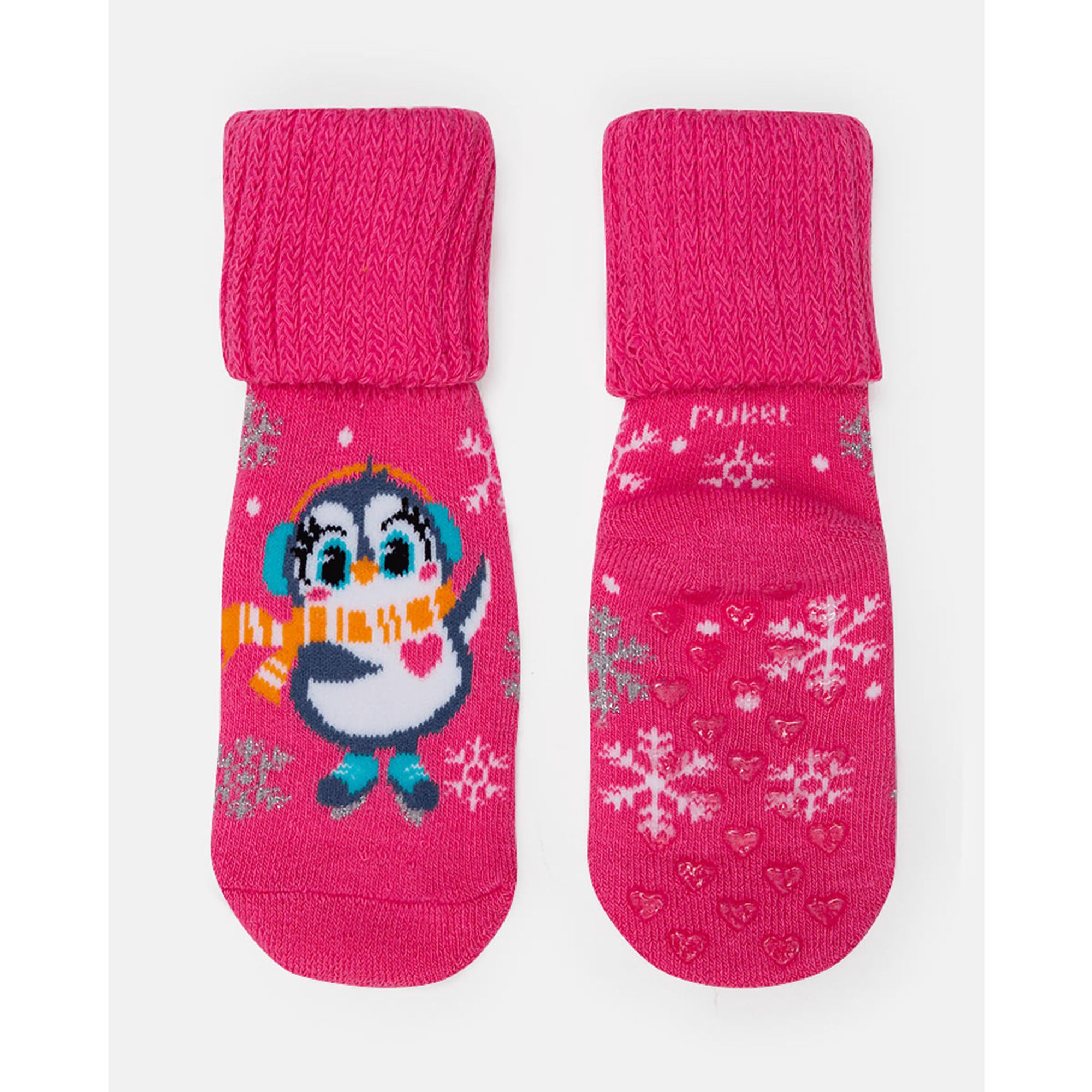 Meia-Bebe-Soquete-Botinha-Pink-Pinguim-Solado-Antiderrapante-Puket
