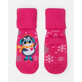 Meia-Bebe-Soquete-Botinha-Pink-Pinguim-Solado-Antiderrapante-Puket