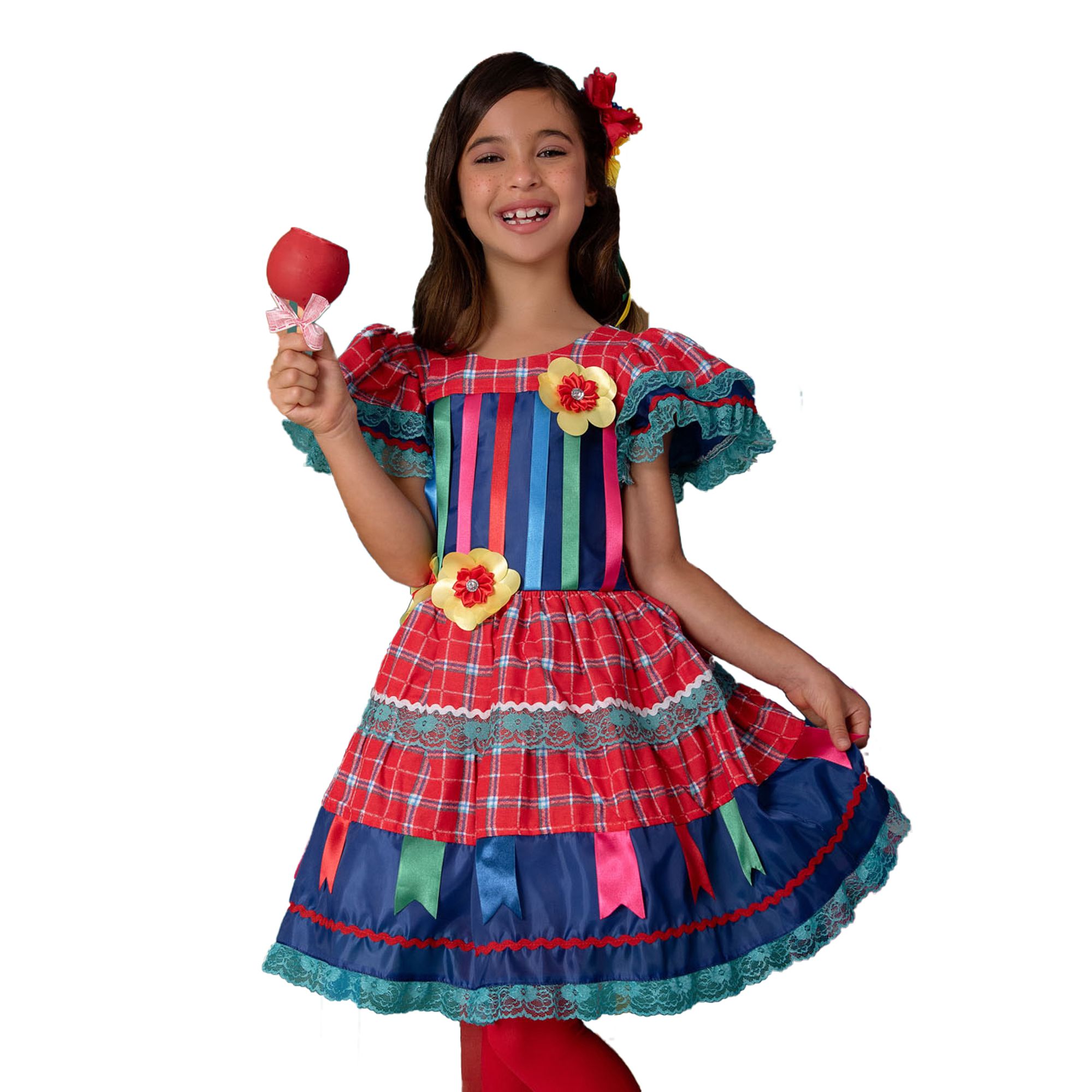 Vestido-Infantil-Junino-Azul-e-Vermelho-Bandeirinhas-e-Fitas-Cetim-
