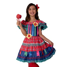 Vestido-Infantil-Junino-Azul-e-Vermelho-Bandeirinhas-e-Fitas-Cetim-