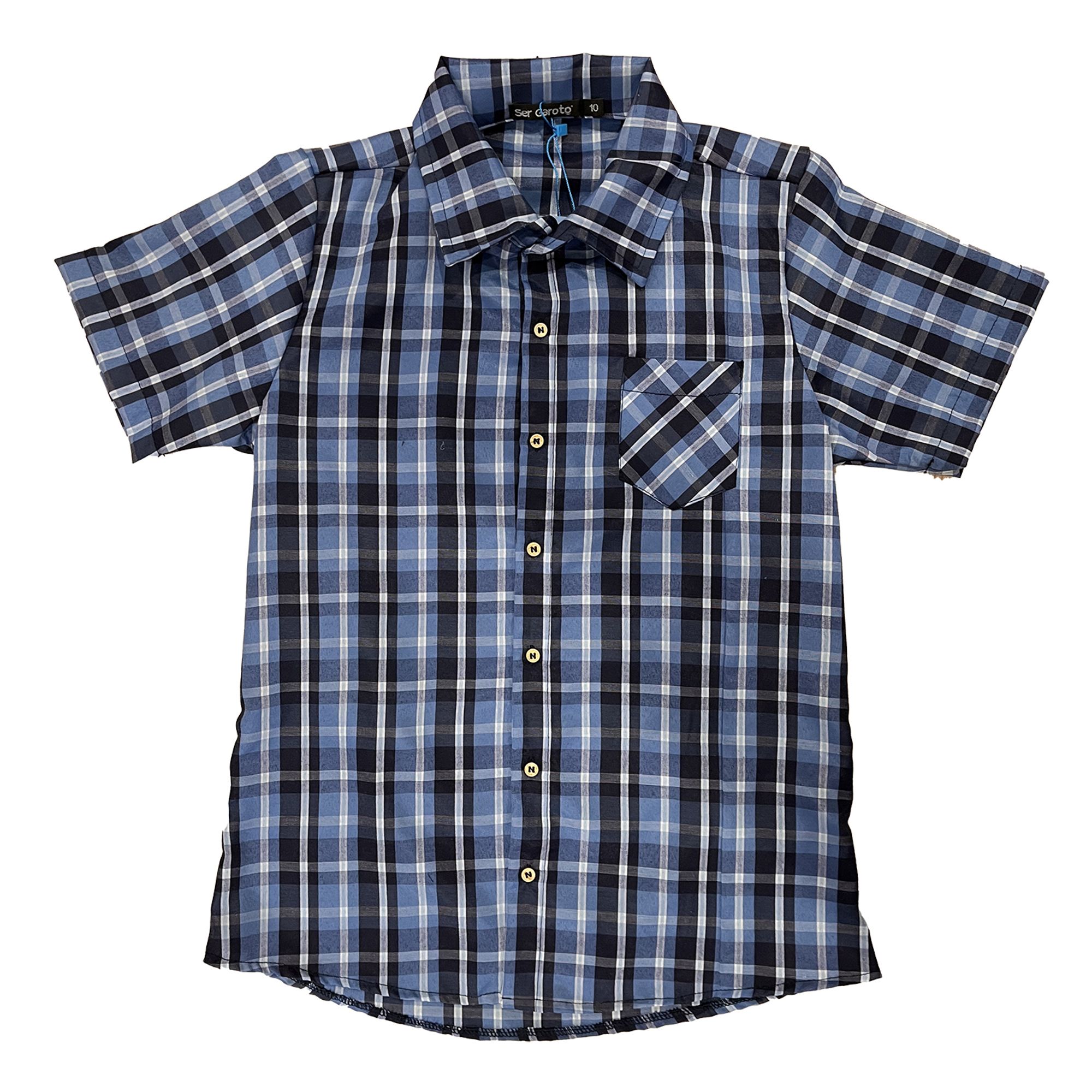 Camisa-Infantil-Junina-Tricoline-Manga-Curta-Xadrez-Azul