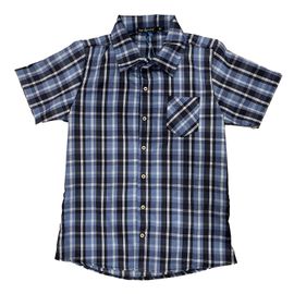Camisa-Infantil-Junina-Tricoline-Manga-Curta-Xadrez-Azul