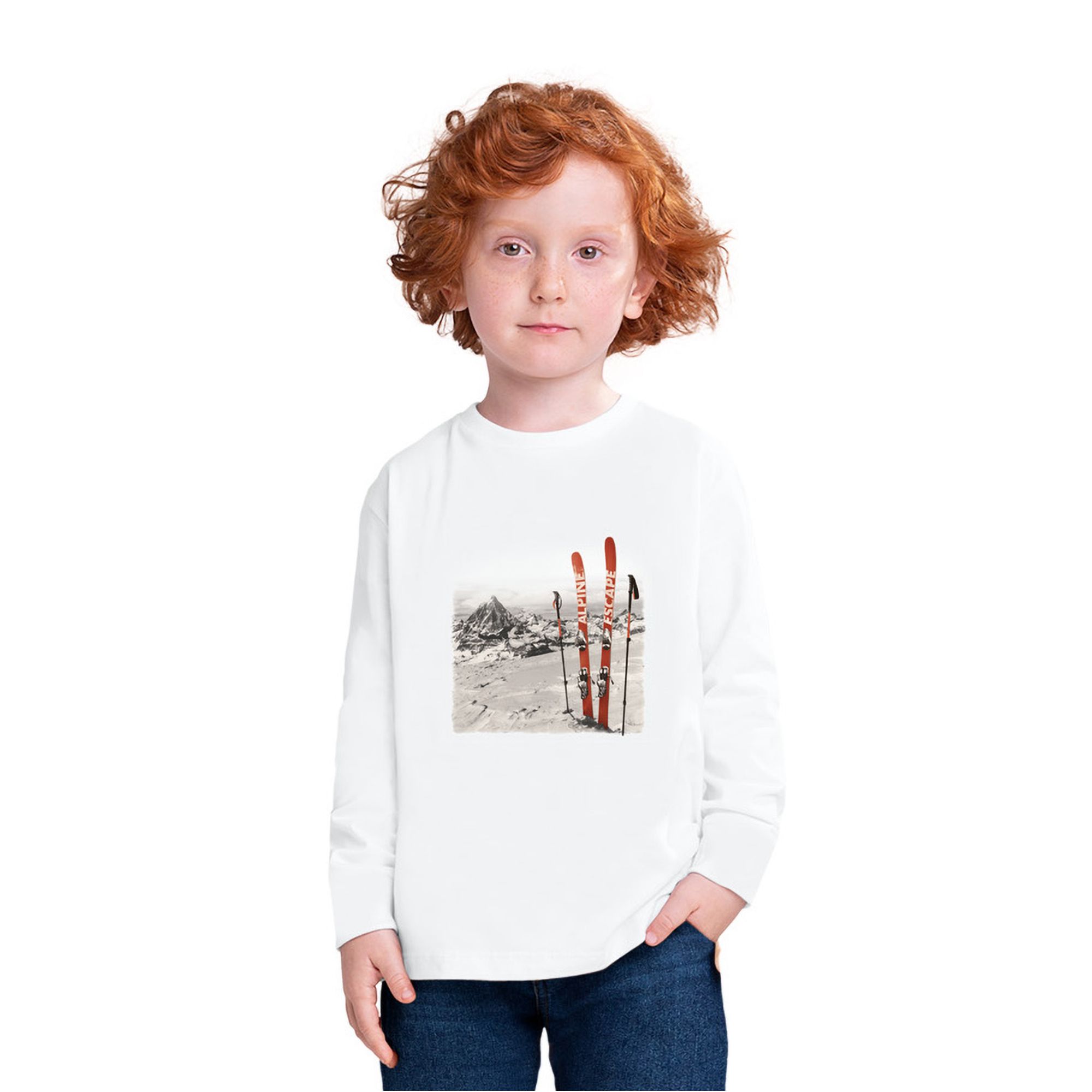camiseta-infantil-manga-longa-branca-skis-alpine-escape