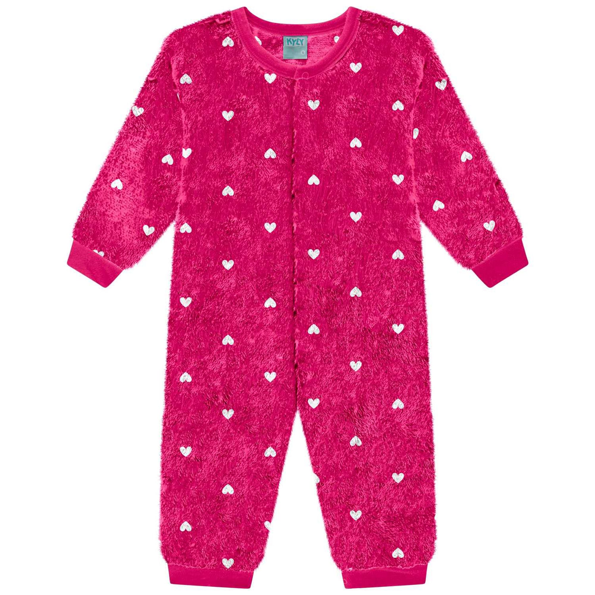 Macacao-Pijama-Bebe-Menina-Fleece-Rosa-Choque-Coracoezinhos-