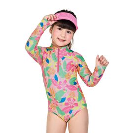 Maio-Body-Infantil-Manga-Longa-com-Ziper-Rosa-Estampa-Tropical-