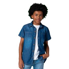 Camisa-Infantil-Jeans-Escuro-Manga-Curta-Dois-Bolsos