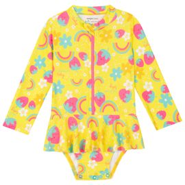 Maio-Body-Meninas-Com-Ziper-Manga-Longa-Amarelo-Moranguinhos
