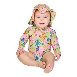 Maio-Body-Bebe-Manga-Longa-com-Chapeu-Rosa-Animais-Zoo