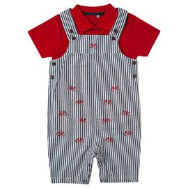 Jardineira-Infantil-Listrada-Bicicletas-Bordadas-e-Camisa-Polo-Vermelha-1