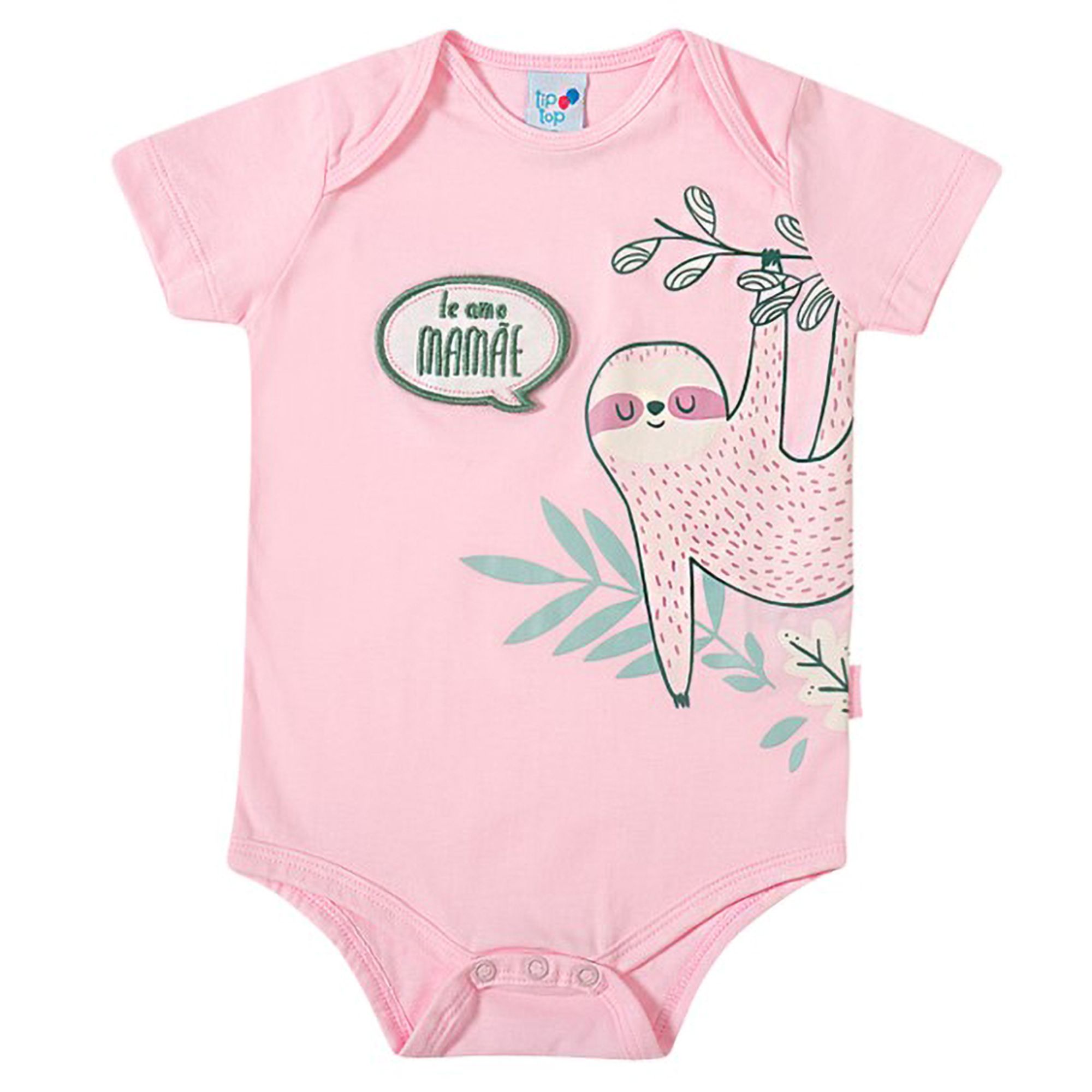 Body-Bebe-Manga-Curta-Rosa-Bicho-Preguica-com-Adesivo-3D-1