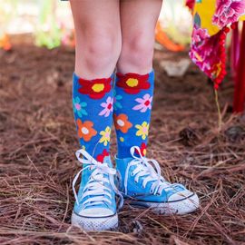 Meia-Infantil-3-4-Azul-Encanto-Flores-Cantarola-Antiderrapante-1