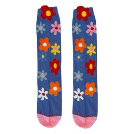 Meia-Infantil-3-4-Azul-Encanto-Flores-Cantarola-Antiderrapante-2