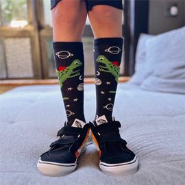 Meia-Infantil-3-4-Preta-Astro-Dino-Verde-Cantarola-1
