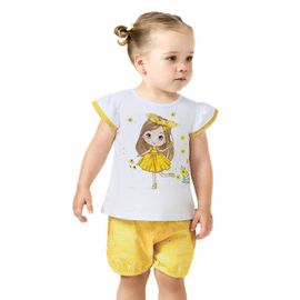 Conjunto-Meninas-Blusa-Branca-e-Short-Amarelo-Menininha-Flores-1