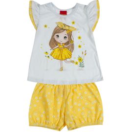 Conjunto-Meninas-Blusa-Branca-e-Short-Amarelo-Menininha-Flores-2