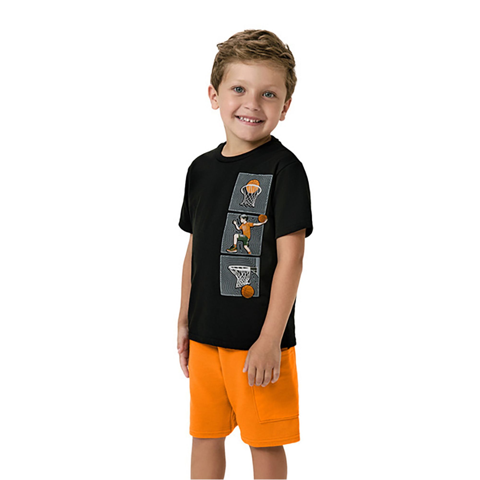 Conjunto-Infantil-Camiseta-Preta-Basquetebol-e-Bermuda-Laranja-1