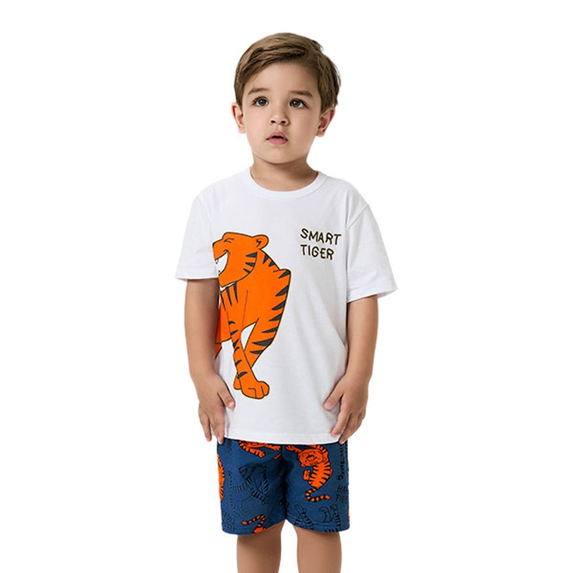 Pijama-Meninos-Curto-Malha-Branco-e-Azul-Marinho-Smart-Tiger-1