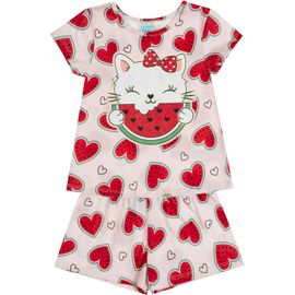 Pijama-Meninas-Curto-Malha-Rosa-Gatinha-Coracoes-Melancia-2