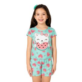 Pijama-Meninas-Curto-Malha-Rosa-Gatinha-Coracoes-Melancia-1