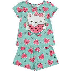 Pijama-Meninas-Curto-Malha-verde-turmalina-Gatinha-Coracoes-Melancia2