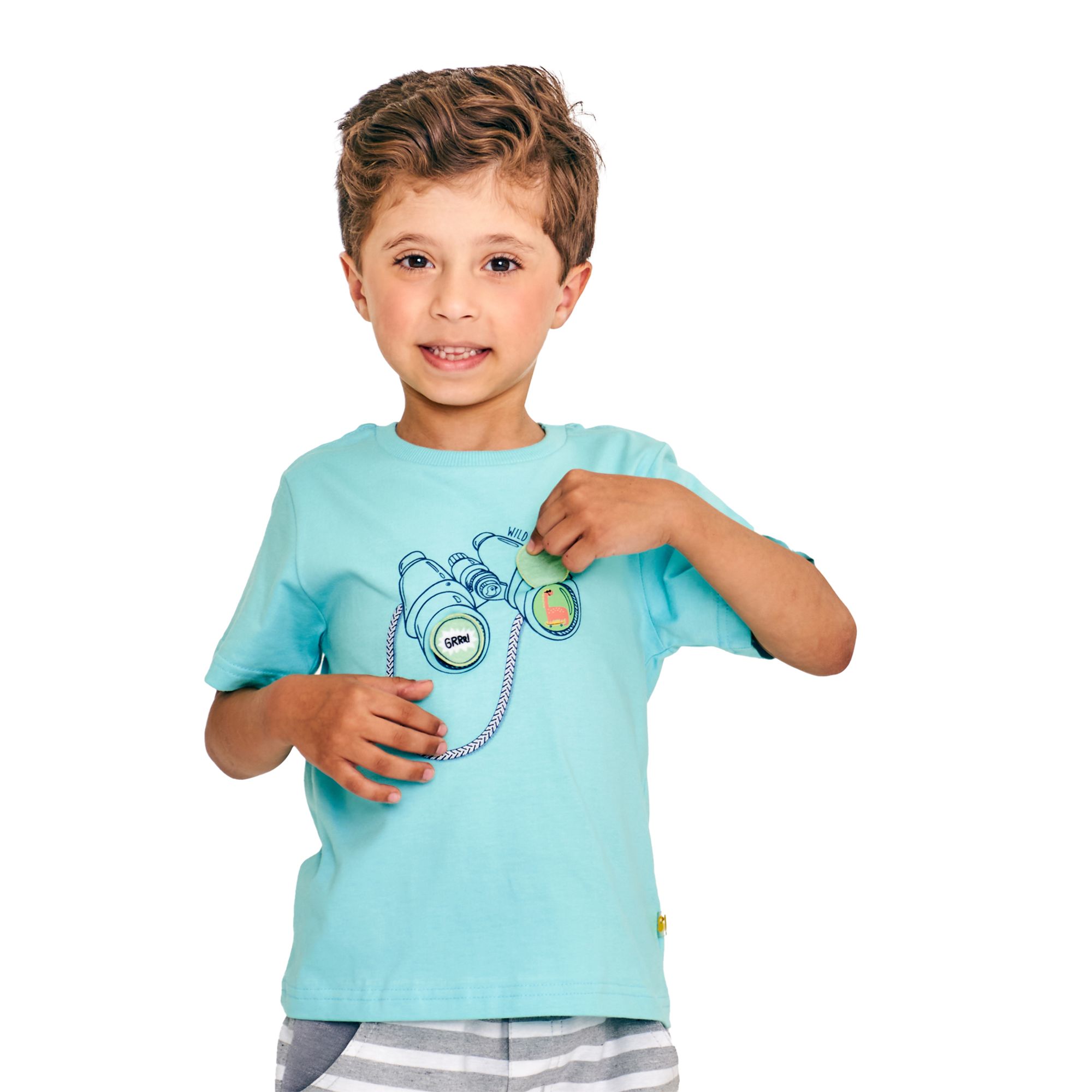 Camiseta-Infantil-Manga-Curta-Turquesa-Passeio-Divertido