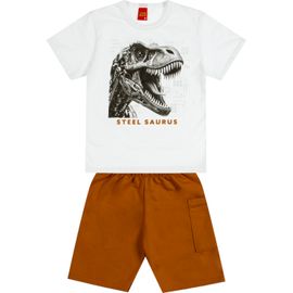 Conjunto-Infantil-Camiseta-Branca-Dinossauro-Prateado-e-Bermuda-Avela-2
